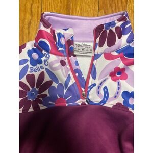 Belle & Bow Equestrian Girls Purple Floral Long Sleeve 1/4 Zip Pullover sz  8yrs